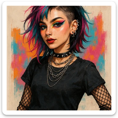 alt style girl, modern alternative style, bright appearance, unusual accessories, expressive makeup sticker