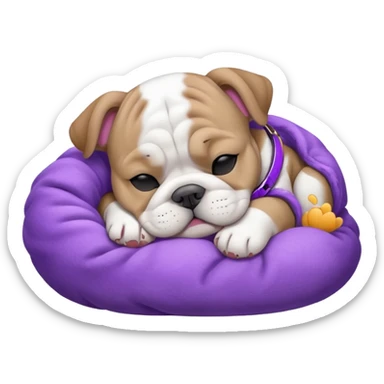 grey white bulldog puppy sleeping with a purple collar on sticker