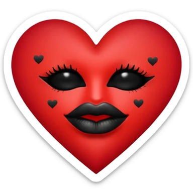 A solid red gradient heart, with three black lipstick kiss marks of different angles printed on it, retro matte texture, high contrast, clean edges, sticker style, romantic and sexy vibe, minimalist 2D illustration, no background
 sticker