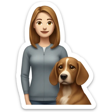 white-skinned woman with brown hair and her light brown-furred dog sticker