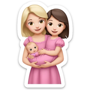 Draw an baby girl with dress being hold by mother sticker