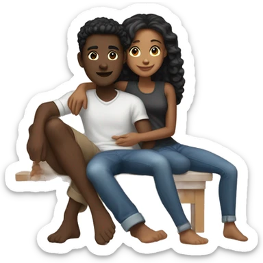"loving couple of 18 year old teenagers both with dark skin color with the girl sitting on her boyfriend's feet" sticker
