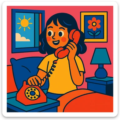girl talking on telephone in her room sticker