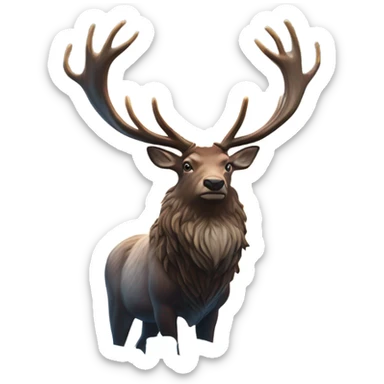 “Create a flying stag with majestic antlers, soaring through a storm of falling ice cubes. Below, a lake made of ‘Flying Hirsch’ glows with energy and coolness.” sticker