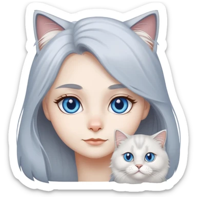 gray hair girl with white blue eye British Longhair cat sticker