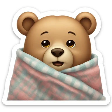 bear cozy in blanket sticker