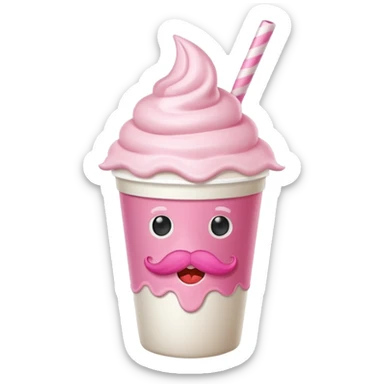 strawberry milkshake in a paper cup with mustache sticker
