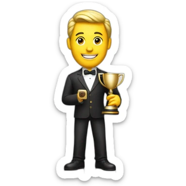 television game show host holding a trophy sticker
