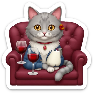 gray Cat sitting On A Couch With Wine sticker