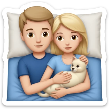 A white girl and a white boy in bed cuddling  sticker