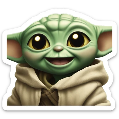 Baby Yoda smiles with a giant smile. Teeth visible sticker