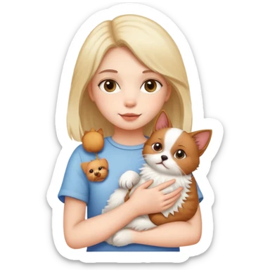 Girl holding a cat and a dog sticker