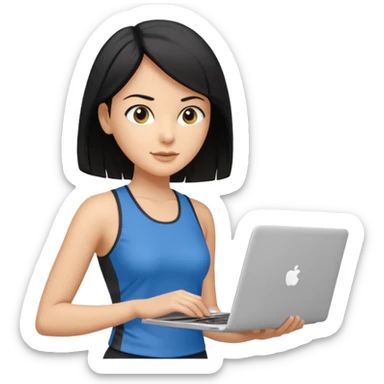 short white lady with black shoulder length hair who is a runner, used to be a teacher, and works remotely through a laptop as a documents engineering manager. sticker