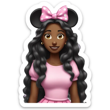 pink Minnie mouse ears very long hair black woman full body  sticker