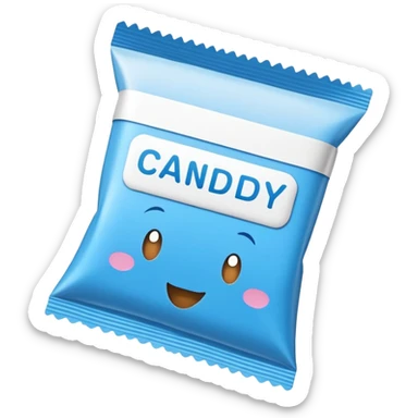 blue rectangular cardboard candy packet sticker