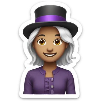 smiling girl-skin white-hair brown-in purple top hat sticker