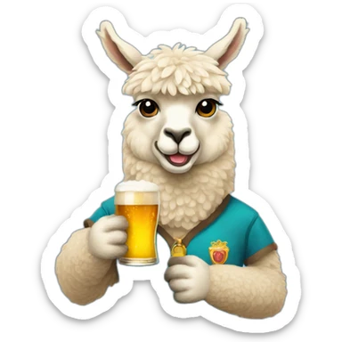 alpaca with a glass of beer in his hand sticker