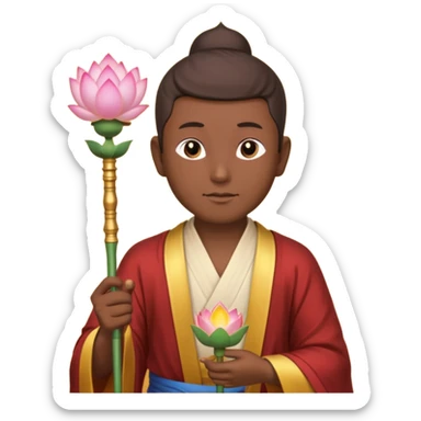 asian man with lotus, scepter, buddhism, lotus sticker