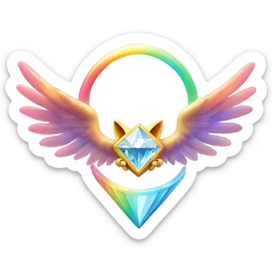 Heavenly Rainbow 4d Diamond ultra Omni-Cat God with wings and a ring around its body and another ring above it’s head  sticker