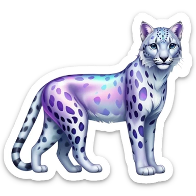 Colorful vibrant transparent iridescent ethereal fantasy-lynx-snow-leopard-animal, full-body sticker