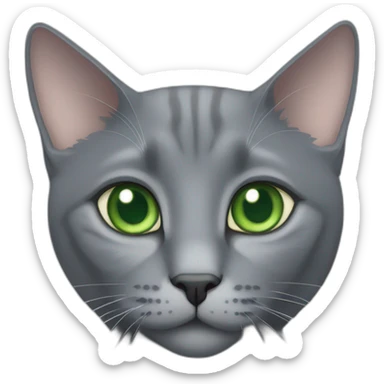 grey russian blue cat with green eyes with big pupils and chonk sticker