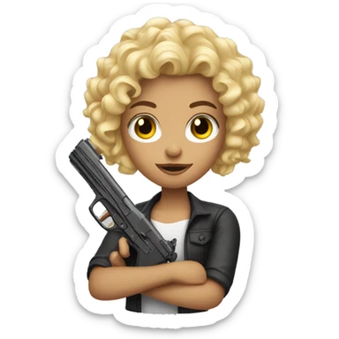 Blonde Curly hair girl with plastic gun sticker