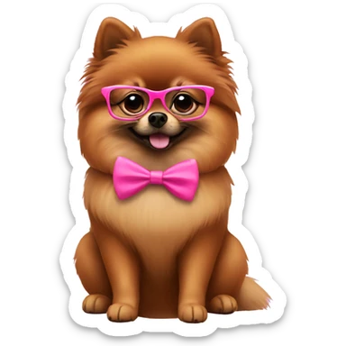 brown Pomeranian with pink glasses sticker