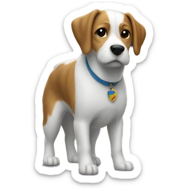 Dog in front of a house while snowing sticker