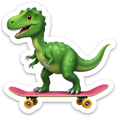Dinosaur on a skateboard but the skateboard is a circle around the dinosaur sticker