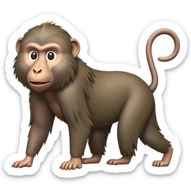 cinematic-hairy baboon-full-body-standing on all fours-emoji,-head-tilted-dramatically,-thick-grey-and-brown-fur,-simplified-yet-realistic-focused-features,-highly-detailed,-glowing-with-an-almost-sarcastic-glow sticker