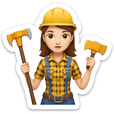 lumberjack woman holding axe yellow checked shirt sticker