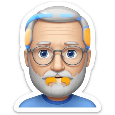 Create me an emoji of an old man. Gray short size hair. Gray full beard. Squarer Glasses. Blue eyes. Little smile sticker