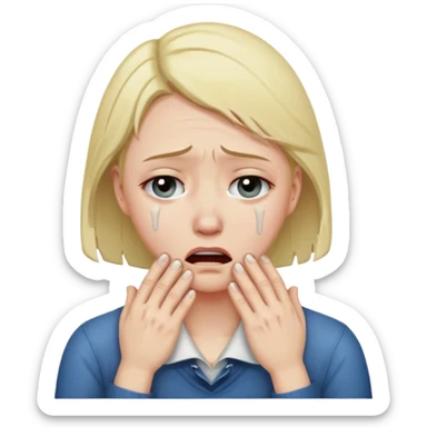 Sobbing face with hands on neck sticker