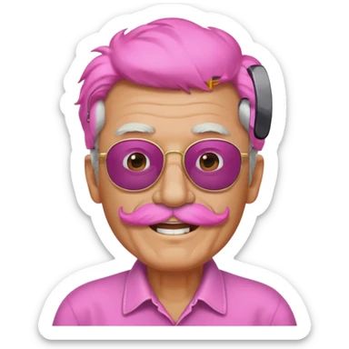 old guy with funny hair and shades and pink mustache sticker