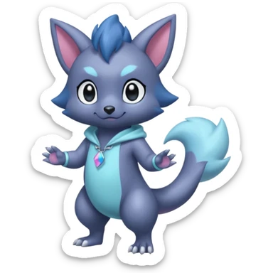 Cute cool handsome baby dark gloomy pastel shiny shimmering smooth soft Poochyena-Zorua-Absol-Salandit-fusion (full body) sticker