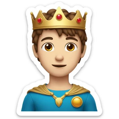 boy with straight Brown hair and blue eyes with crown on his head sticker