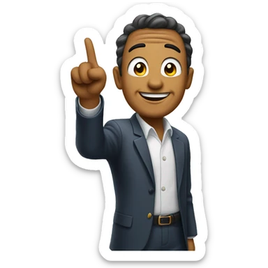 the man smirks and points to the sky sticker