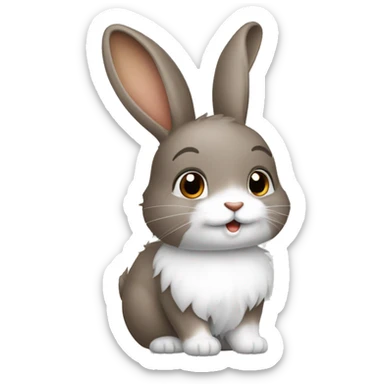 Lapine gris blanche et marron petite et toute poilue  sticker
