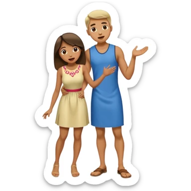 full body of a man on his hands and knees in front of a woman while she stands behind him with her tongue out sticker
