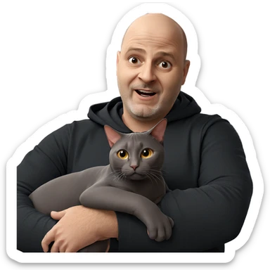 bald man holding a cat sticker