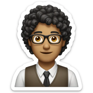 using Computer male with curly black hair glasses, light brown skin sticker
