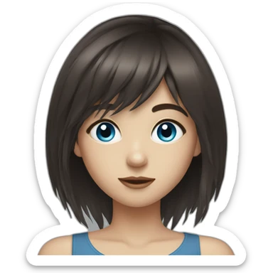 Dark brown long hair fringe girl with blue eyes sticker