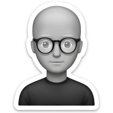 Minimalist flat vector icon, iOS style, thin black outline on a white background. Human silhouette. Black, completely monochrome, matte. Impersonal, no eye sockets, no hair. Wearing glasses. sticker