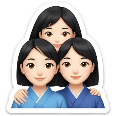 Two cute Japanese girls with straight black hair and East Asian features, faces pressed together cheek to cheek, smiling happily sticker