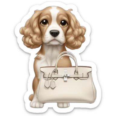 American cocker beige and white with a grey hermes birkin bag sticker
