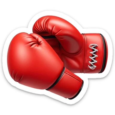 A small, bold boxing glove with a shiny red leather texture, clenched and angled forward, dynamic motion lines around it, symbolizing a powerful punch, clean white background sticker