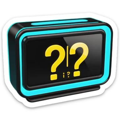 rectangular digital alarm clock with a question mark where the time would usually be sticker