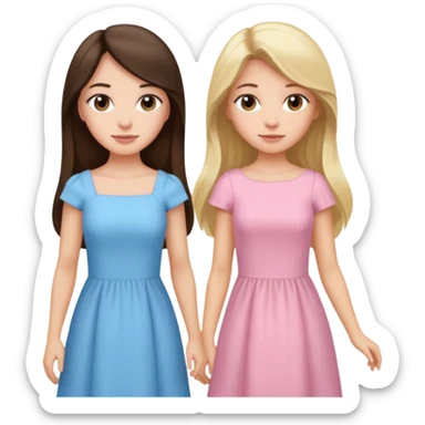long hair brunette girl in light pink dress and blonde girl in light blue dress sticker