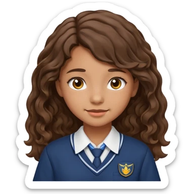 Quiero a una persona morena no tan morena , que sea una adolescente , que lleve uniforme escolar , con un pelo ondulado pero que sea negro castaño,pero no regido , pero que tenga una sonrisa suave, pero que este con un fondo blanco. Pero no tan ondulado tirando para liso y un poco largo sticker