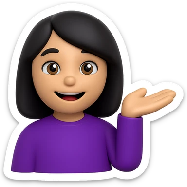 Recreate the woman emoji in Microsoft style 3D fluent emoji style. She has black hair and is wearing a purple shirt, in the same pose as the reference image. The background should be transparent. sticker
